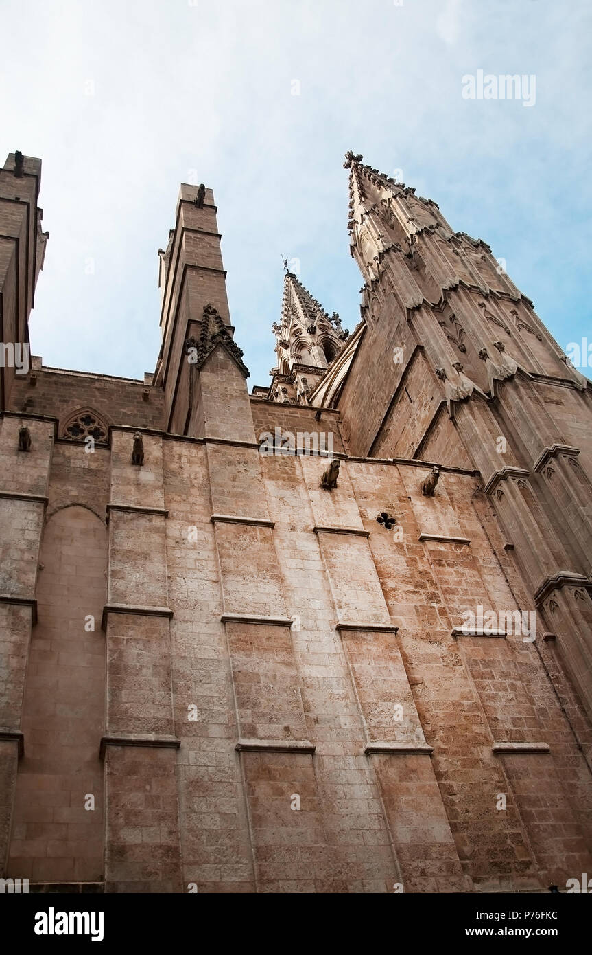 La Seu cattedrale in stile gotico dettagli architettonici a Palma di Maiorca, isole Baleari, Spagna. Foto Stock