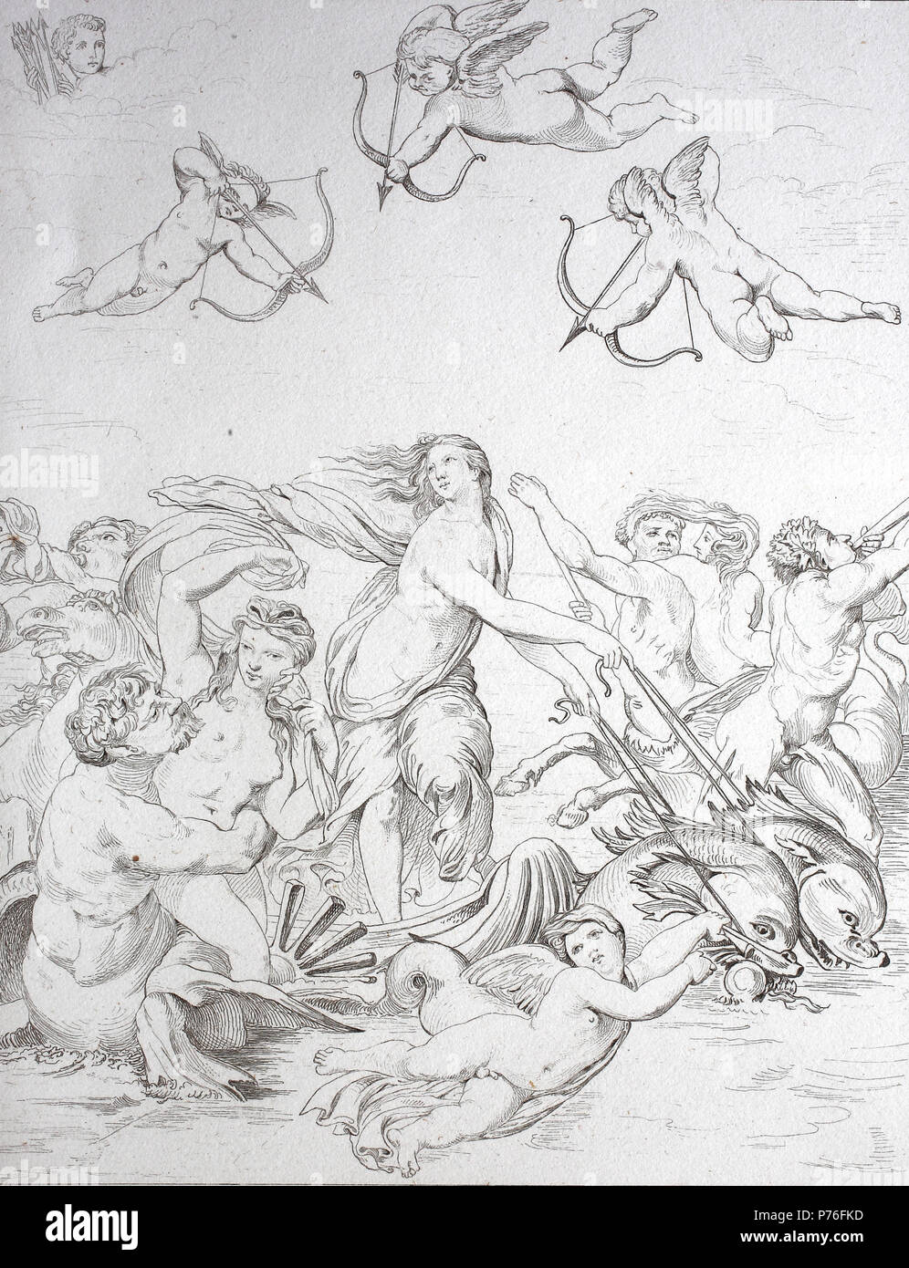 Il Trionfo di Galatea è un affresco completato circa 1514 dal pittore italiano RAFFAELLO per la Villa Farnesina a Roma, digitale migliorata la riproduzione di un originale stampa da l'anno 1881 Foto Stock