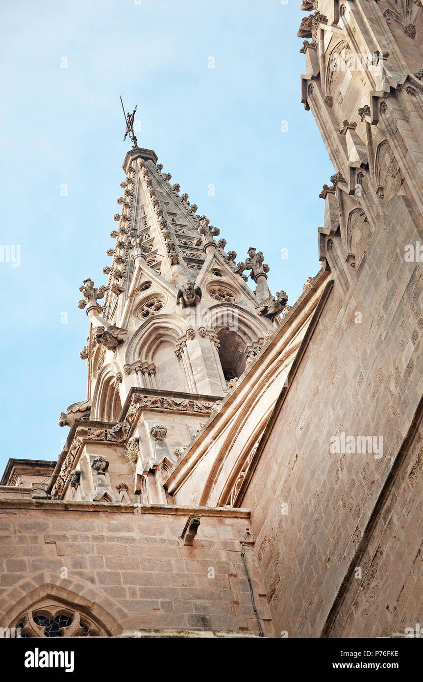 La Seu cattedrale in stile gotico dettagli architettonici a Palma di Maiorca, isole Baleari, Spagna. Foto Stock