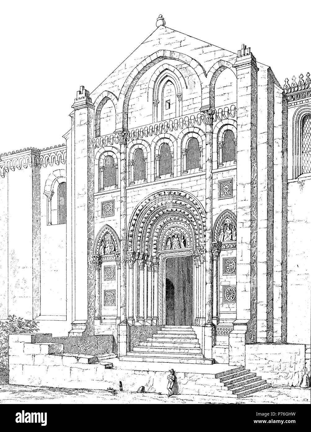 Il romanico ingresso alla Cattedrale di Zamoram Castiglia e Leon, Spagna, digitale migliorata la riproduzione di un originale stampa da l'anno 1881 Foto Stock