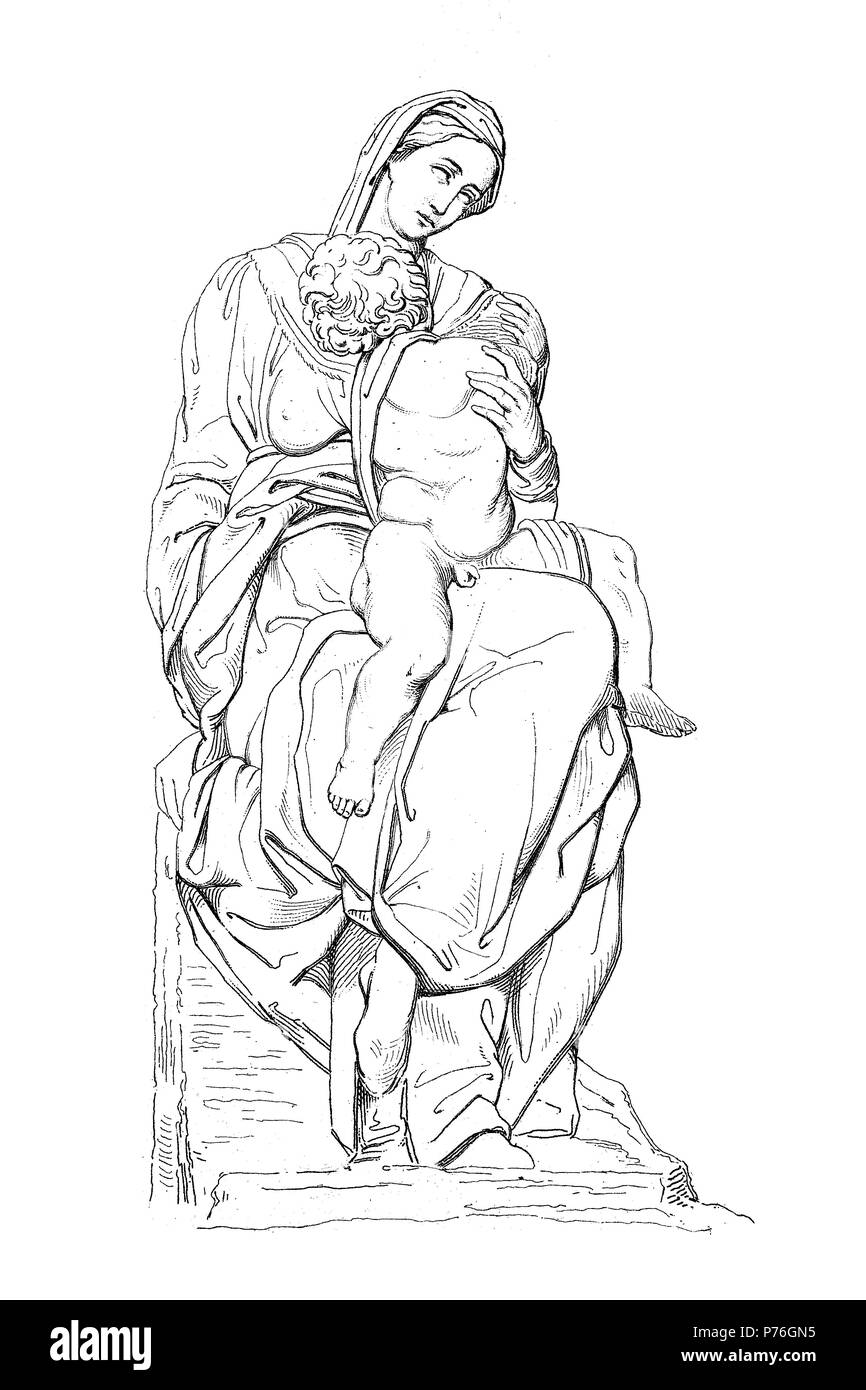 La Madonna, la madre di Gesù e Maria, realizzata da Michelangelo, digitale migliorata la riproduzione di un originale stampa da l'anno 1881 Foto Stock