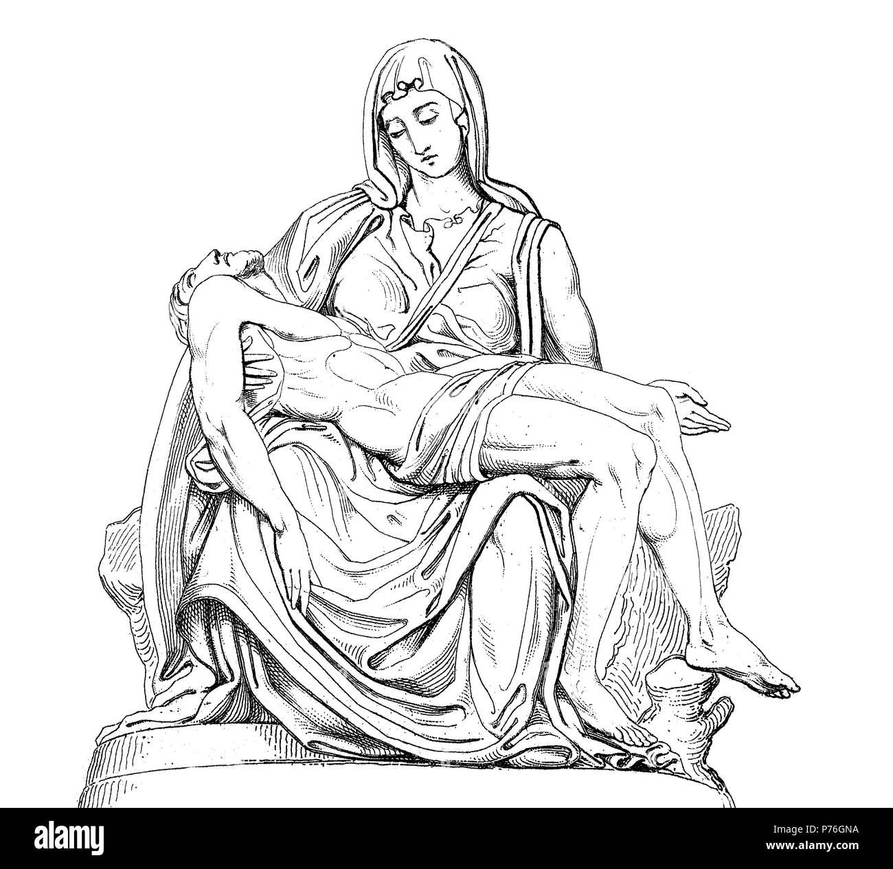 Michelangelo la Pietà nella Basilica di San Pietro, una pietà è un soggetto nell'arte cristiana che raffigura la Vergine Maria che cullano il corpo morto di Gesù, digitale migliorata la riproduzione di un originale stampa da l'anno 1881 Foto Stock