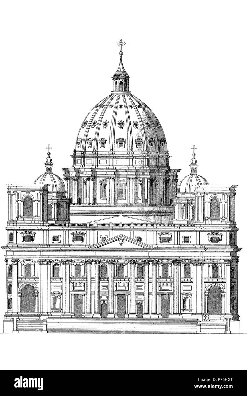 La Basilica Papale di San Pietro in Vaticano, la Basilica Papale di San Pietro in Vaticano, o semplicemente la Basilica di San Pietro, Basilica Sancti Petri, è un italiano rinascimentale chiesa nella città del Vaticano, digitale migliorata la riproduzione di un originale stampa da l'anno 1881 Foto Stock