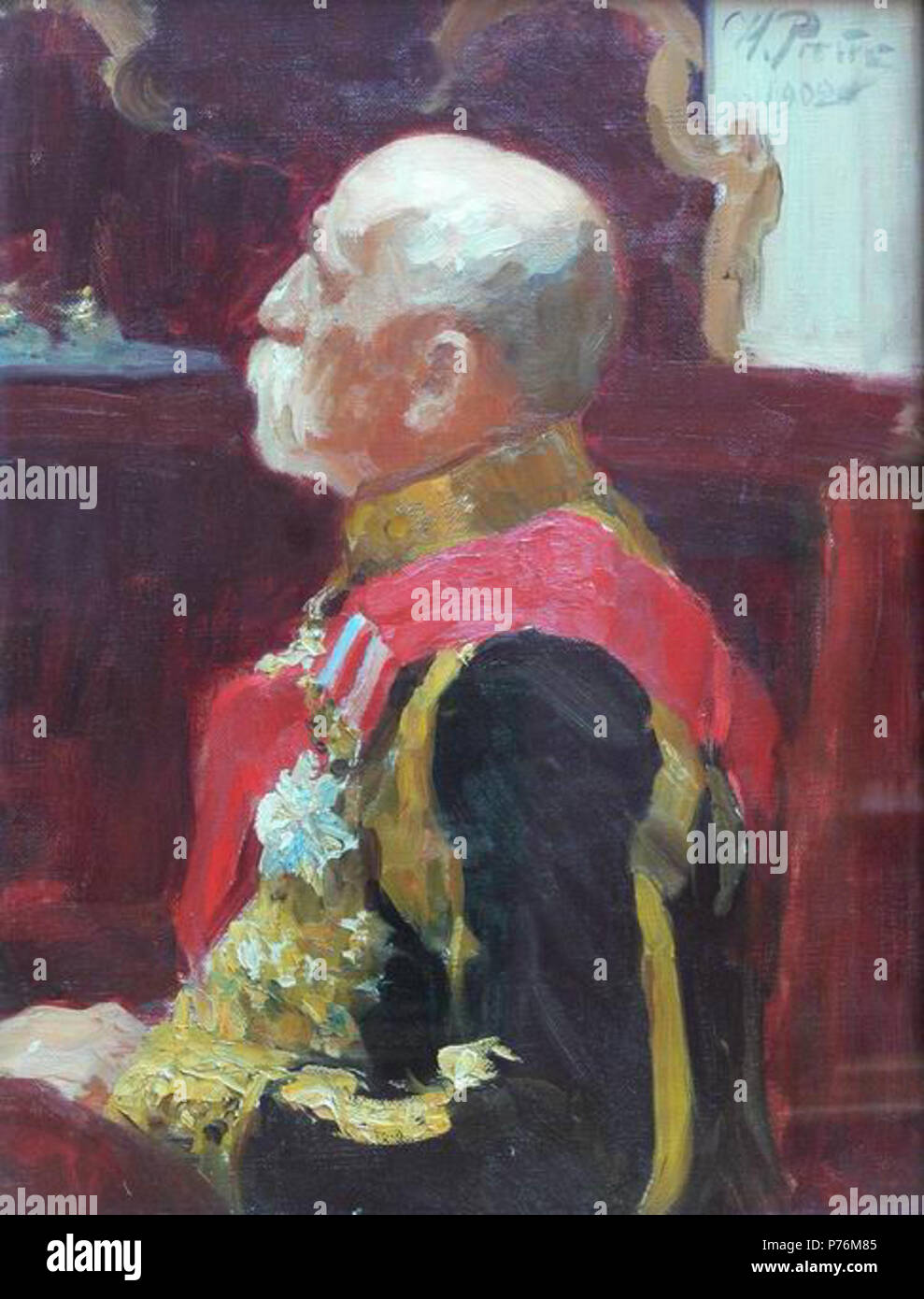 Inglese: Ritratto di membro del Consiglio di Stato conte Alexander Alekseyevich Bobrinsky. Studio per la foto Sessione formale del Consiglio di Stato. Olio su tela. 66,5 48,5 cm. Lo State Russian Museum di San Pietroburgo. Español: Retrato del miembro del Consejo de Estado conde Aleksandr Alekséievich Bóbrinski. Estudio para el cuadro solemne Sesión del Consejo de Estado. Óleo sobre lienzo. 66,5 48,5 cm. Museo estatal ruso, Petersburgo di San. : . . , . 66,5 48,5 . , -. . 1902 18 Bobrinsky da Repin Foto Stock