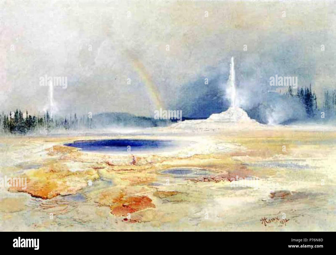 . Inglese: "Il Castle Geyser, Fire foro bacino" 1872 220 Il Castle Geyser di fuoco Bacino del foro di Thomas Moran 1872 Foto Stock