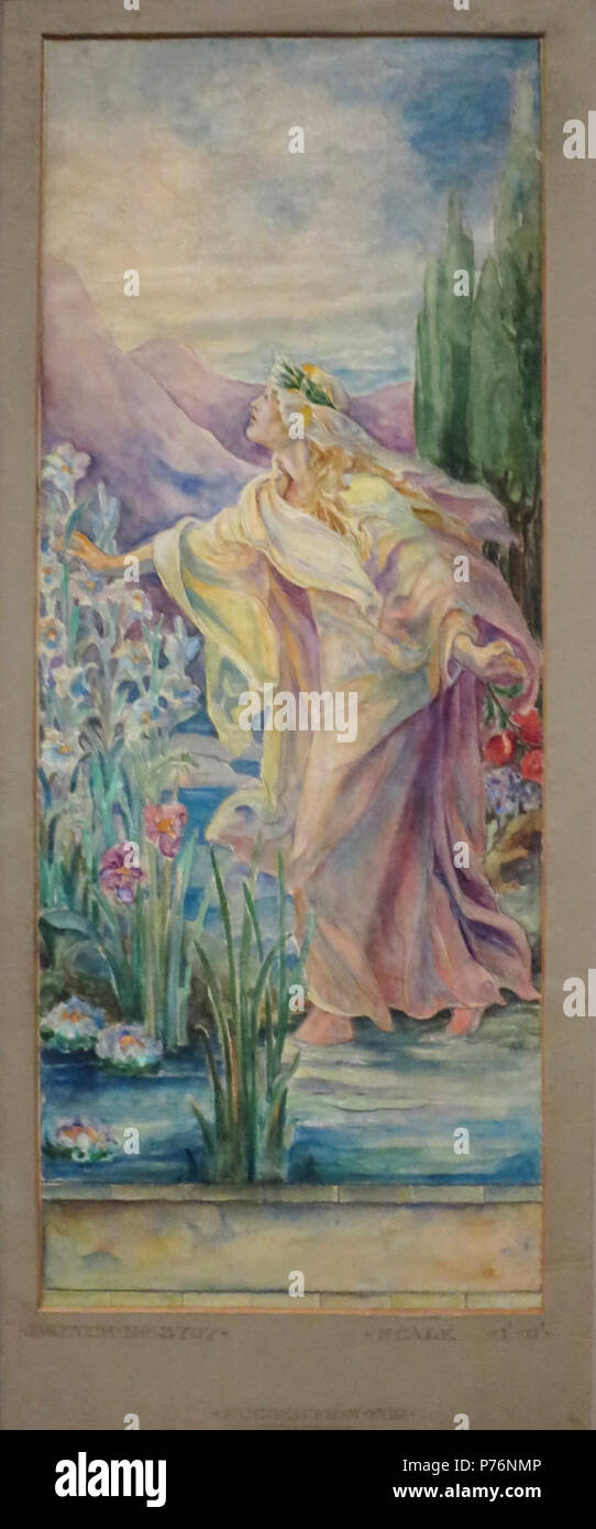 Inglese: Suggerimento per la finestra, il sig. R. lungo, Comunità Mausoleo, Kansas City, Missouri da Louis Comfort Tiffany, c. 1925, acquerello, tempera e grafite su scheda artista con tappetino originale, Metropolitan Museum of Art . circa 1925 222 Suggerimento per la finestra, il sig. R. lungo, Comunità Mausoleo, MMA Foto Stock