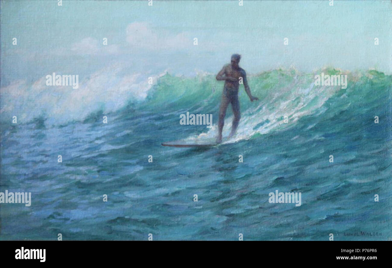 Lone Surfer da Lionel Walden, olio su tela, 15 x 24 1/8 pollici . Data sconosciuta 226 "Lone Surfer" da Lionel Walden, olio su tela Foto Stock