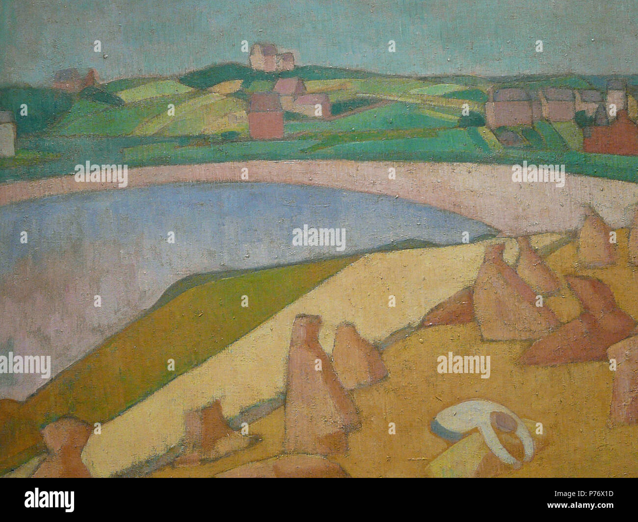 Français : - Dettaglio 02 - Villaggio et moissonneur au bord de la mer - Villaggio e semovente sul mare - Orsay - . 1891 5 BERNARD Emile,1891 - Moisson au bord de la Mer - dettaglio 02 Foto Stock