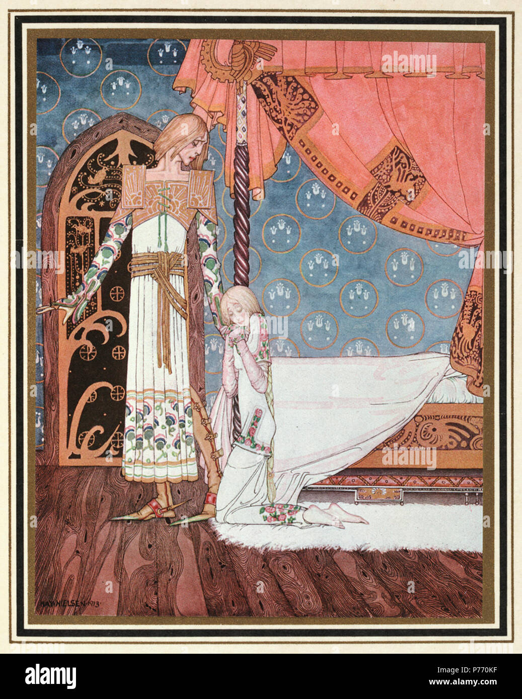 Inglese: ' "Dimmi il modo, poi," ha detto, "e mi occuperò della ricerca è fuori" ' illustrazione di Kay Nielsen in oriente del sole e ad ovest della luna (1914). Nei primi anni del ventesimo secolo numerosi editori inglese ha rilasciato una serie di collezionista di edizioni di Letteratura per bambini. Questi dono libri, appositamente legato in oro-cesellata vellum, erano riccamente illustrato con le piastre colorate dai migliori illustratori del tempo come Arthur Rackham, Edmund Dulac, Hugh Thomson e Heath Robinson. Uno dei più impressionanti è a est del sole e ad ovest della luna illustrato dal danese illustrator, Kay Ni Foto Stock