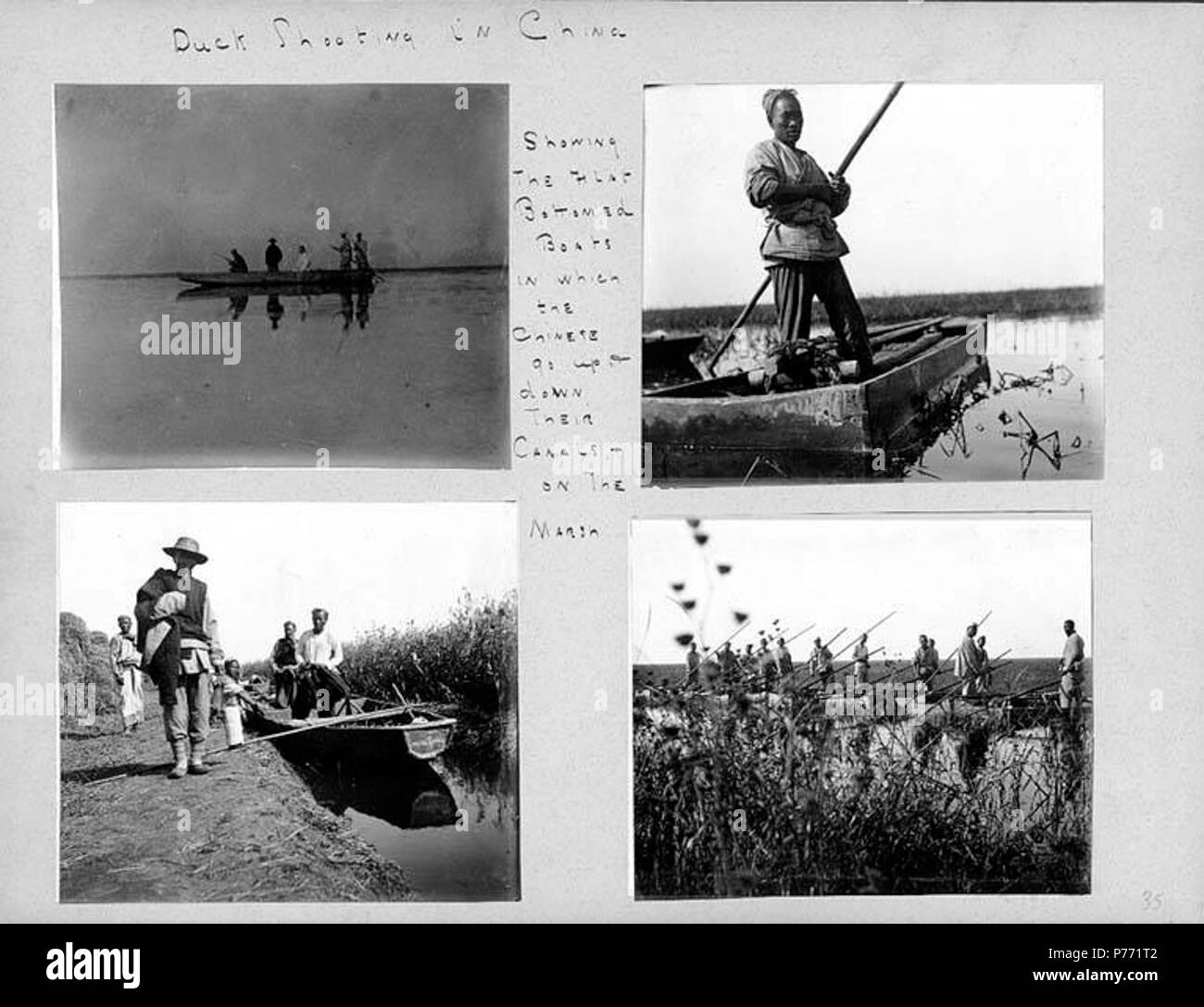 . Inglese: 7,36 Duck riprese in Cina, ca. 1900 . Inglese: le didascalie sulle immagini: Duck riprese in Cina; che mostra le barche a fondo piatto in cui i cinesi andare su e giù i loro canali e sul marsh . PH Coll 241.B36a-d soggetti (LCTGM): tiro all'anatra--Cina; Caccia--Cina; barche--Cina; zone umide--Cina; Cinese--Abbigliamento & dress--Cina . circa 1900 1 736 anatre riprese in Cina, ca 1900 (CHANDLESS 46) Foto Stock