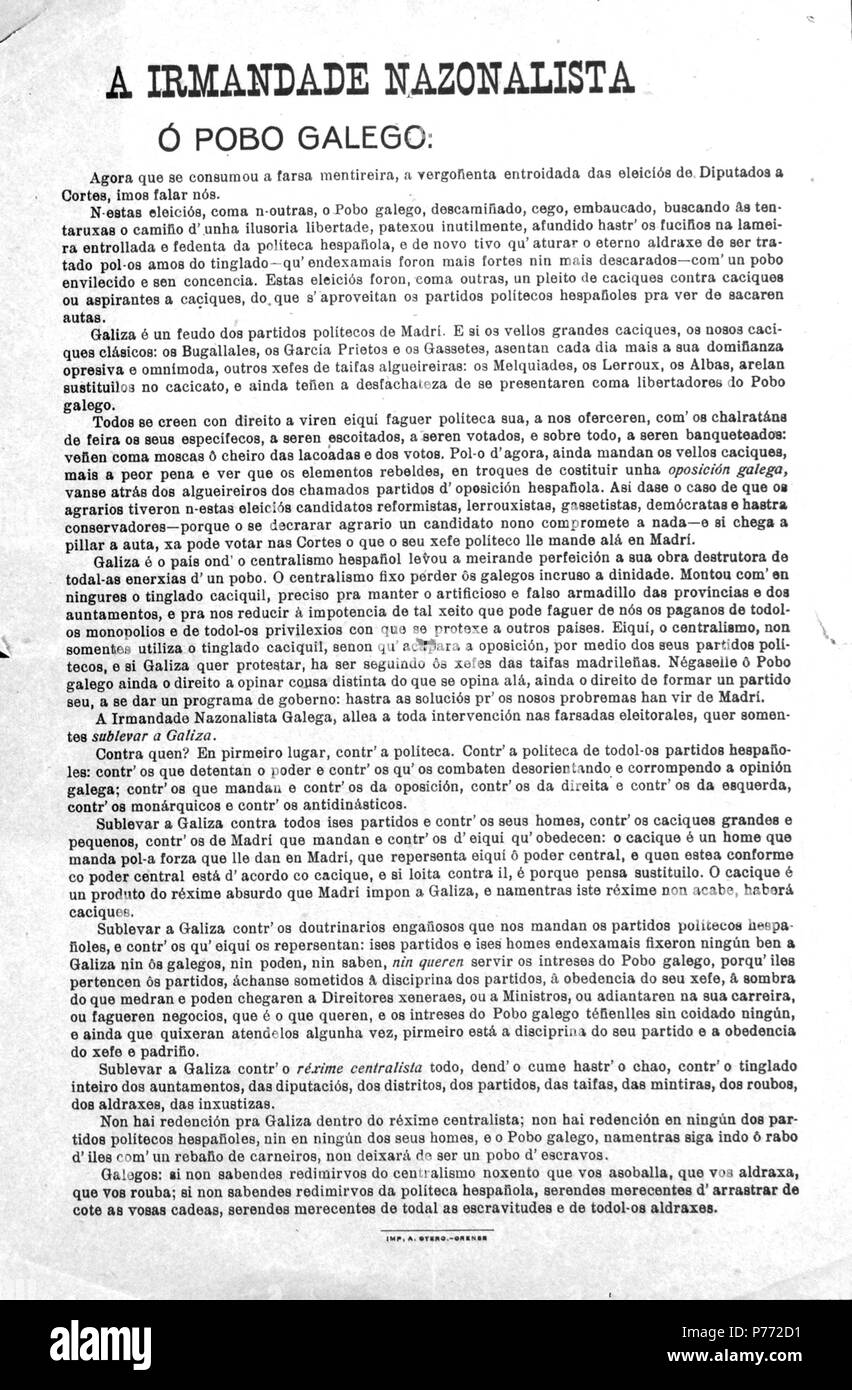 Galego: Nota política da Irmandade Galega Nazonalista (1922-1929). tra il 1922 e il 1929 48 Nota da Irmandade Galega Nazonalista Foto Stock