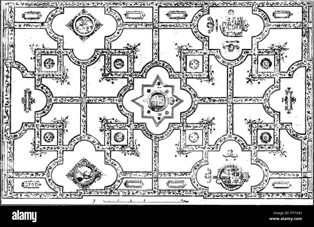 Inglese: un soffitto in Oldbourne Hall di Londra. 1912 4 Elizabethan persone - Sala Oldbourne soffitto Foto Stock