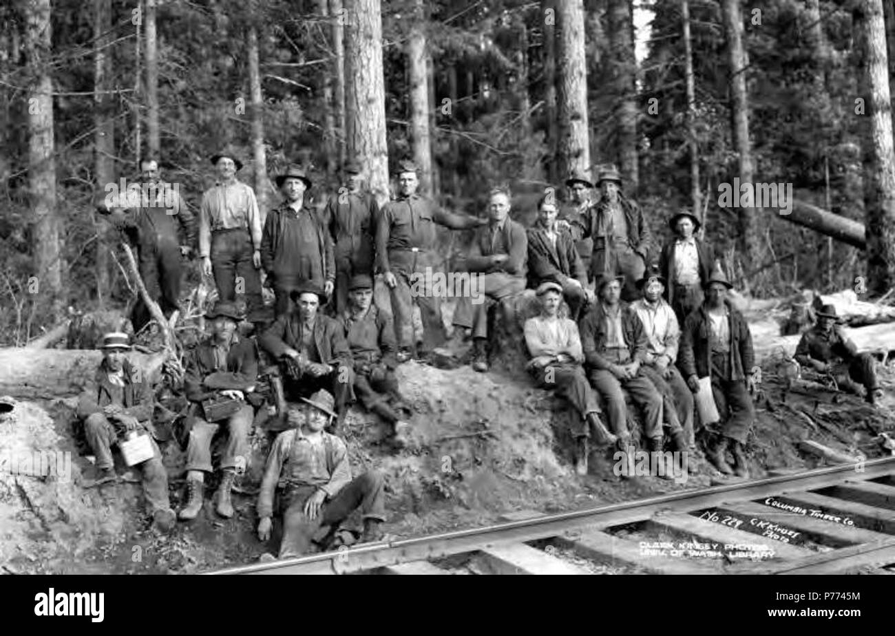 . Inglese: Registrazione equipaggio da binari ferroviari, Columbia River Timber Company, ca. 1918 . Inglese: Il Columbia River Timber Company aveva sede a Portland, Oregon, e campi di Goble, Oregon, Skamokawa e Yacolt, Washington. Didascalia sulla immagine: Columbia legname Co, n. 229 PH Coll 516.712 Columbia River Timber Company operati nei primi anni del ventesimo secolo in Columbia River basin area con campi in Goble di contea Columbia, Yacolt della contea di Clark e Skamokawa di Wahkiakum County. Goble era una fermata sulla Goble, Nehalem & Pacific Railway. Soggetti (LCSH): xyz . circa 1918 8 Logging Foto Stock
