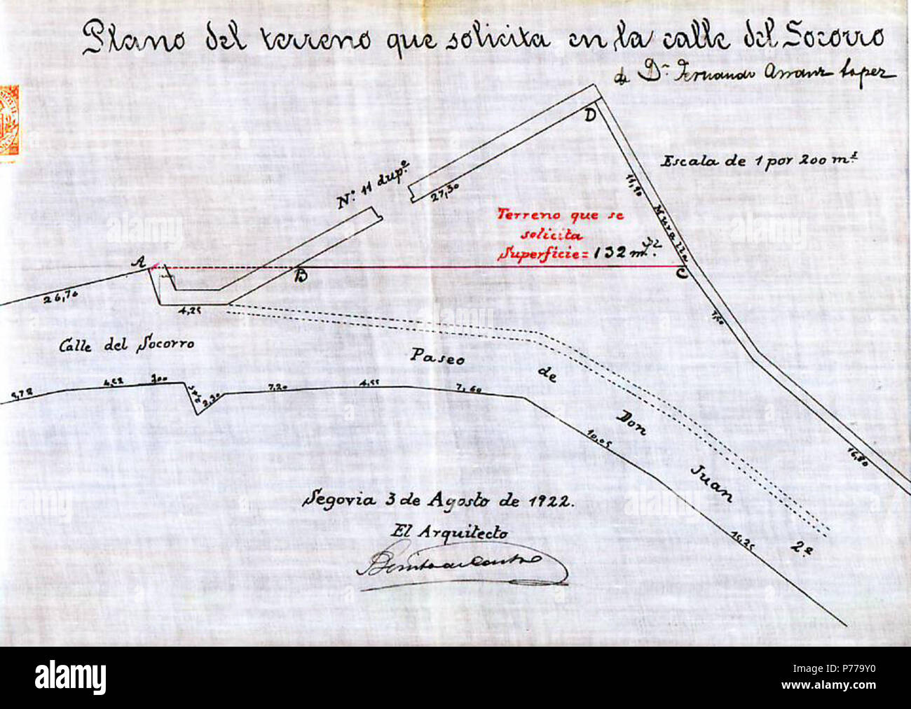 Español: Plano de la reconstrucción de la casa nº 11 duplicado de la calle del Socorro (Segovia, España), en los ristoranti de la capilla de San Gudumián (1290) y luego San Gregorio. Inglese: il piano di terra della ricostruzione della casa n. 11 Duplicato della strada del rilievo (Segovia, Spagna), i resti della cappella di San Gudumián (1290) e poi San Gregorio. 3 Agosto 1922 12 Capilla de San Gregrorio (plano) Foto Stock