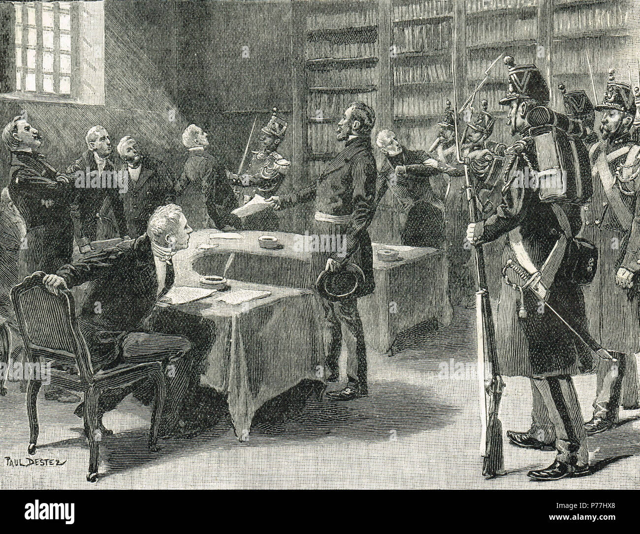 Lo sfratto dei giudici della Corte Suprema di Giustizia, 2 dicembre 1851. Il tentativo di impeach Louis Napoleon Bonaparte durante il francese di colpo di stato del 1851 Foto Stock