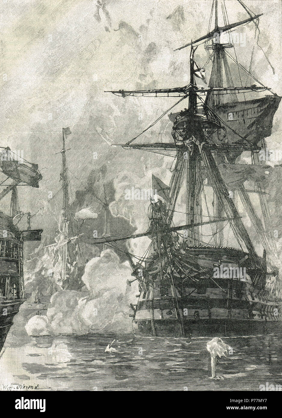 L'attacco russo sul Sinop Harbour, Turchia, 30 novembre 1853. La battaglia di Sinop, o la Battaglia di Sinope. Un russo vittoria navale oltre l'Impero Ottomano durante la Guerra di Crimea che è stato un fattore che ha contribuito a portare la Francia e la Gran Bretagna in conflitto. Foto Stock