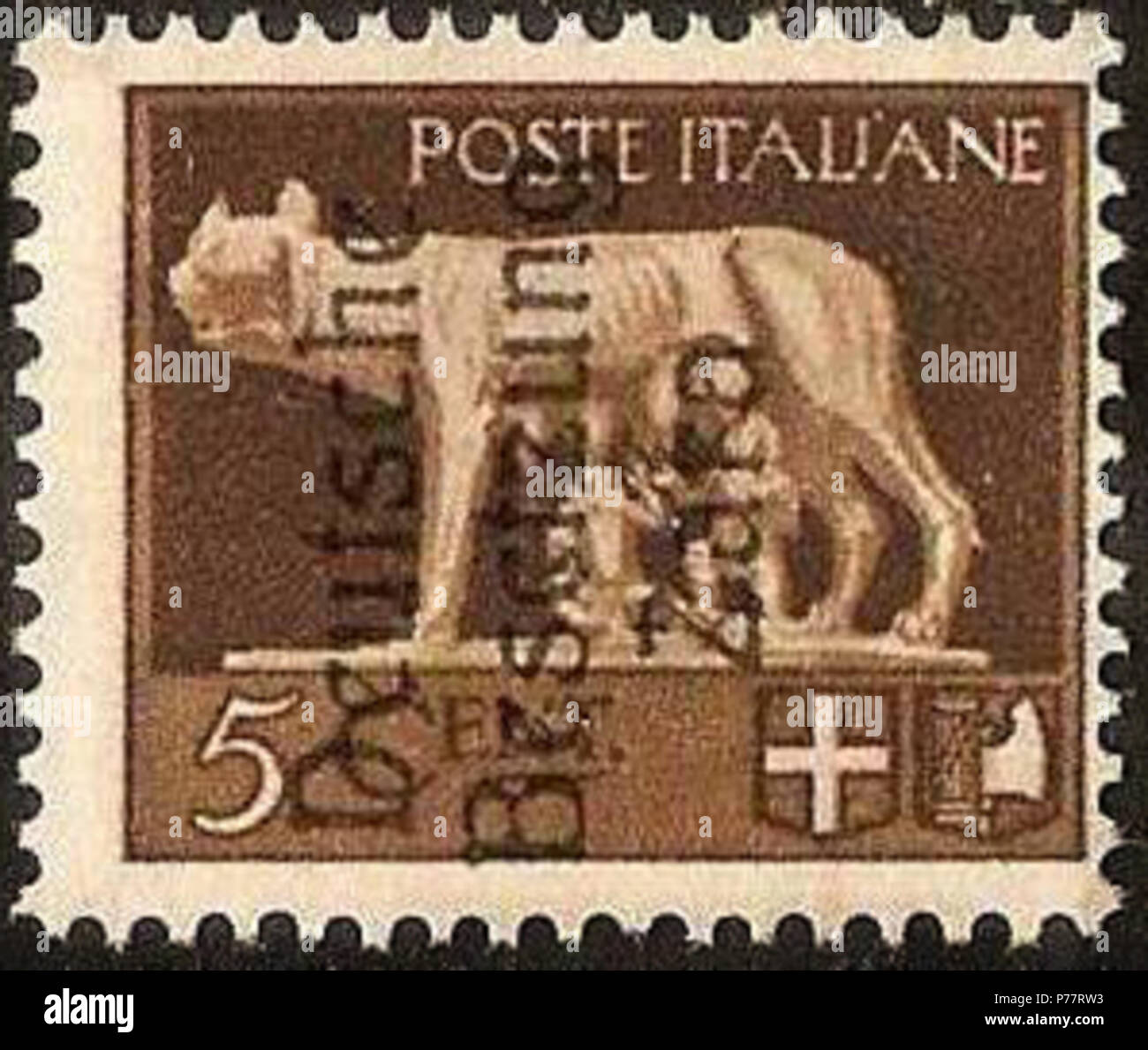 Inglese: timbro postale, rilasciato dall'occupazione tedesca alle forze Zadara (Croazia) : , () . 1943 52 StampZadar1943michel1 Foto Stock