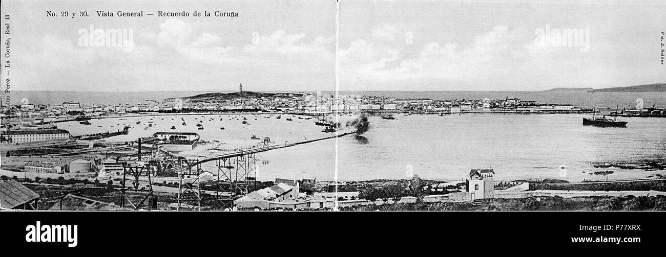 62 Vista xeral. Lembranza de La Coruña (ca. 190...) Foto Stock