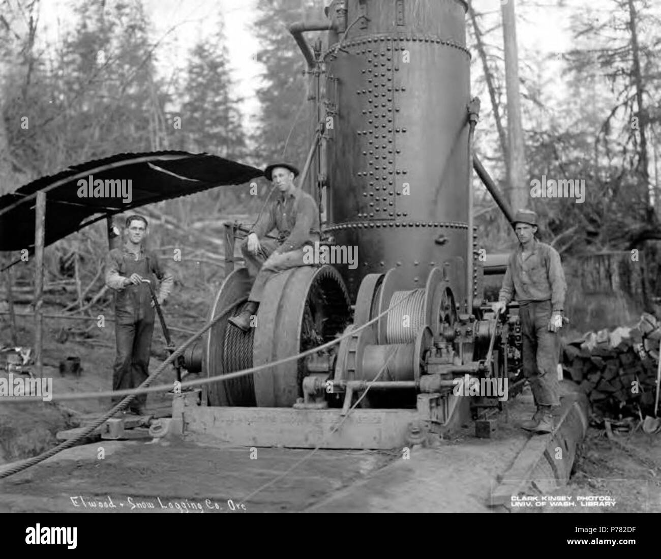 . Inglese: Aprire asino motore con equipaggio, Elwood e neve Logging Company, Nehalem, ca. 1917 . Inglese: didascalia sull'immagine: Elwood + Neve Logging Co. PH di minerale Coll 516.1123 soggetti (LCSH): xyz . circa 1917 10 aperta asino motore con equipaggio, Elwood e neve Logging Company, Nehalem, ca 1917 (KINSEY 2254) Foto Stock