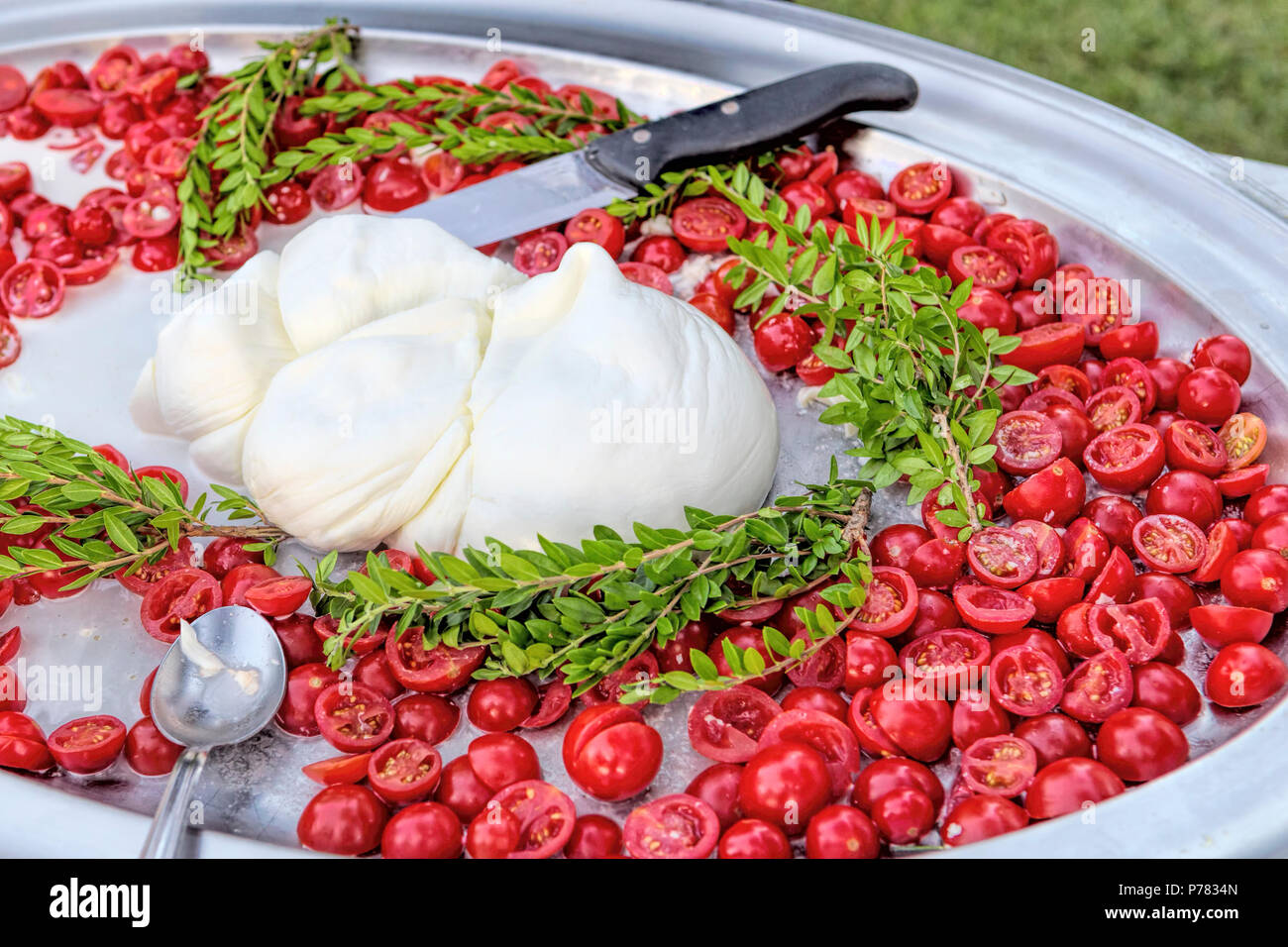 Buffalo mozzarella di bufala servita con pomodoro di Pachino Foto Stock Buffalo mozzarella di bufala servita con pomodoro di Pachino Foto Stock
