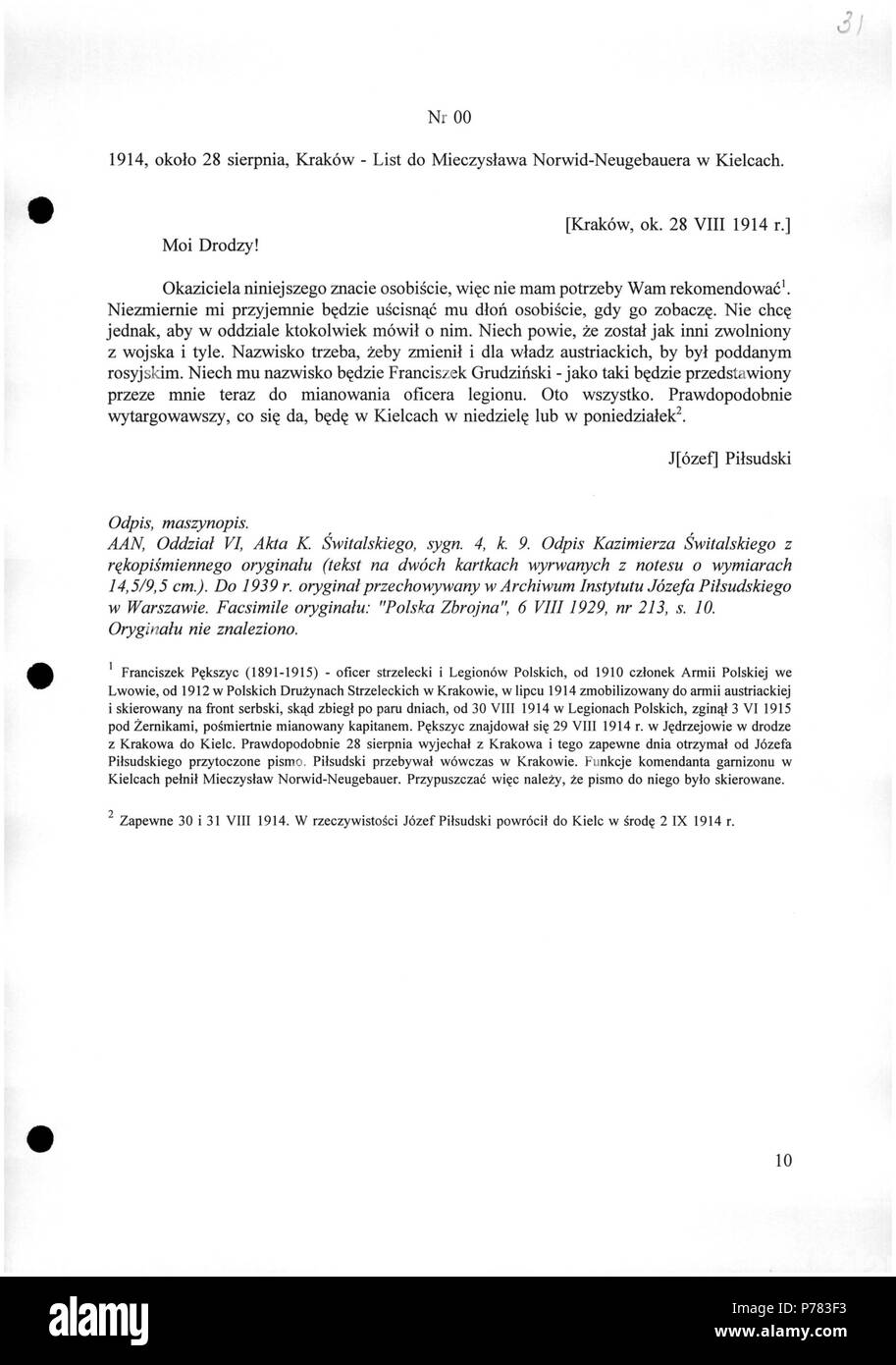 2 Józef Piłsudski - Elenco fare Mieczysława Norwid-Neugebauera - 701-001-100-031 Foto Stock