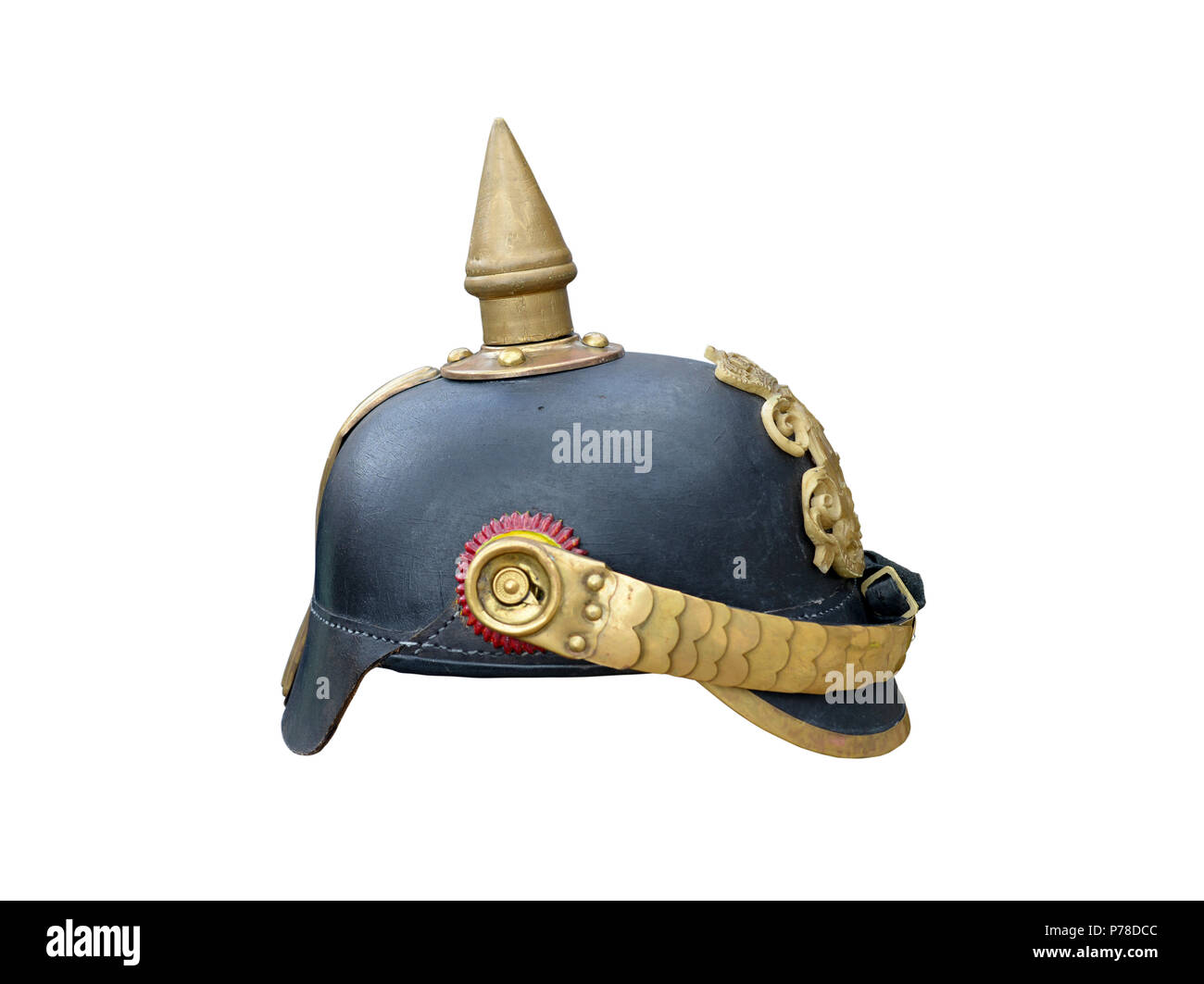 Prima Guerra Mondiale casco spiked isolato su bianco Foto Stock