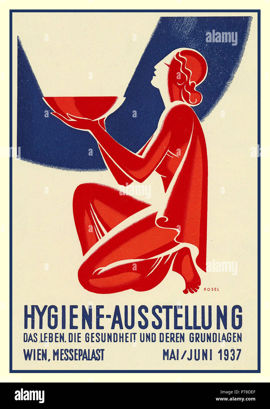 Vintage art nouveau 1937 Poster per igienico di esposizione in Vienna. Poster promozionali/Cartolina da artista Kosel igiene-AUSSTELLUNG Vienna artista cartolina mostra igiene 1937 nel Messepalast ' la vita è la salute e le sue fondamenta' Foto Stock