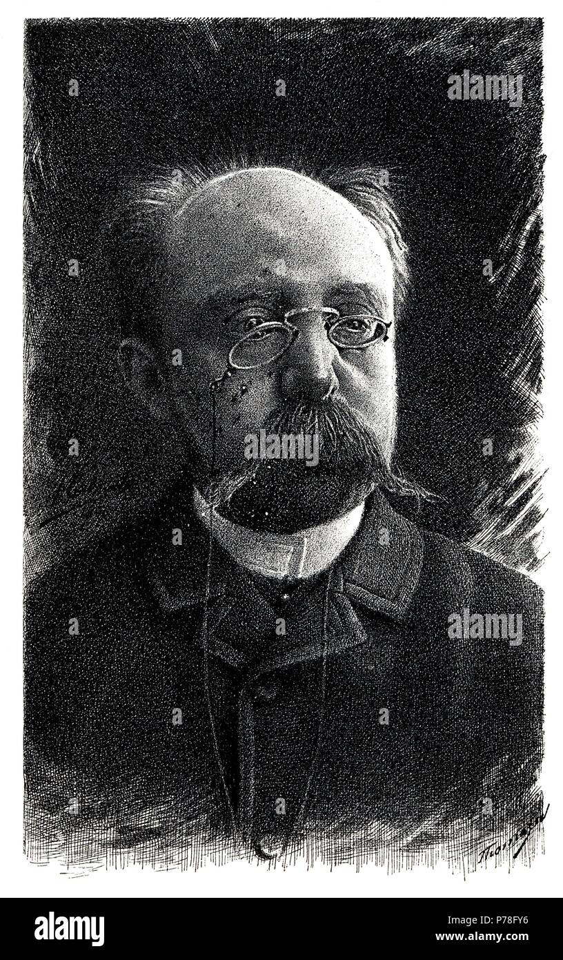 Francisco Miquel Badía (1840-1899), escritor y periodista catalán. Grabado de 1891. Foto Stock