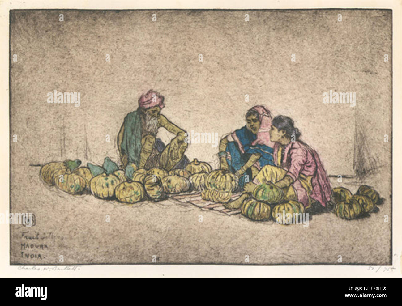Inglese: i venditori di frutta, Madura India da Charles Bartlett, colorate a mano l'attacco . 1923 13 venditori di frutta, Madura India da Charles Bartlett, colorate a mano l'attacco Foto Stock