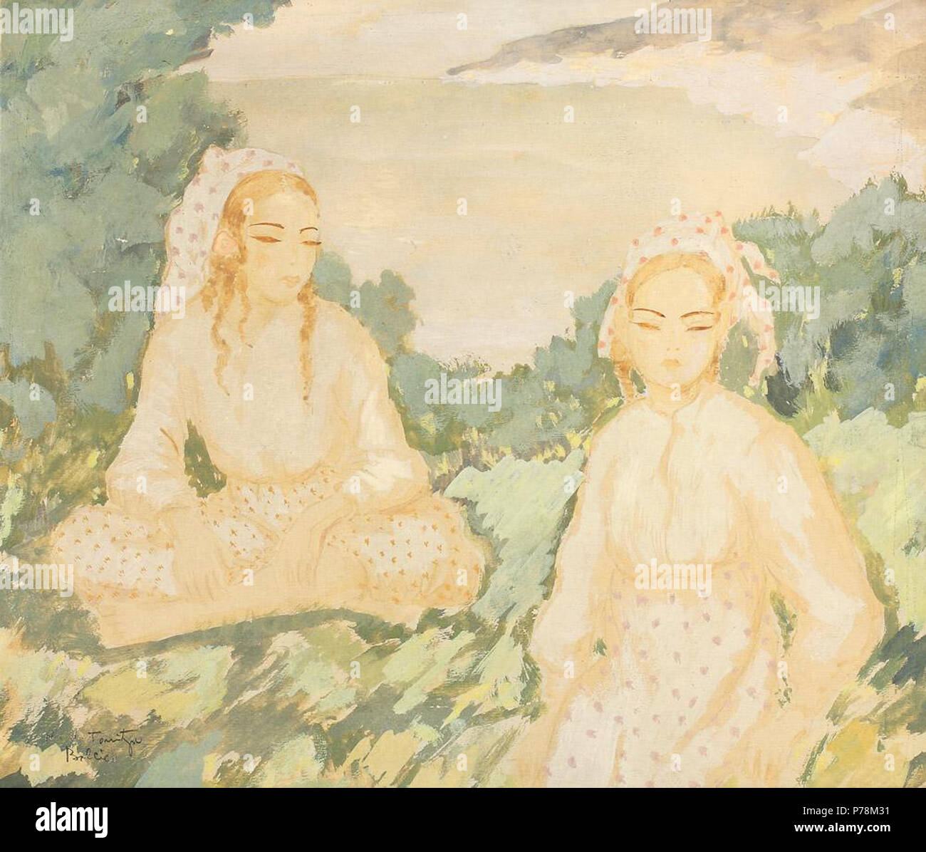 Român: Nicolae Tonitza - Turcoaice la Balcic, gua pe hârtie, 30,5 x 35,5 cm, semnat ho localizat stânga jos, în creion, N.N. Tonitza, Balcic. Opera este în reprodus monografia "Nicolae Tonitza", Ionel Jianu, Ed. Cminul Artei, 1945, la cat. nr. 42, sub titlul "Turcoaice la Balcic", colecia Lt. Col. G. Borneanu. . Data sconosciuta 44 Nicolae Tonitza - Turcoaice la Balcic Foto Stock