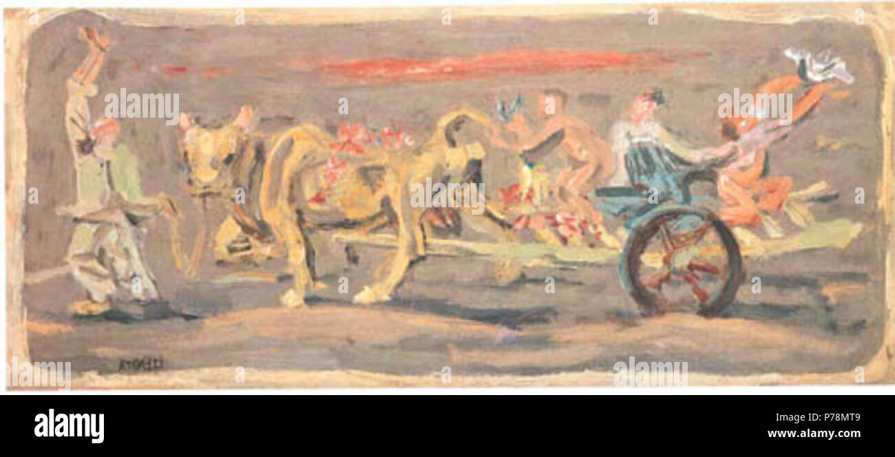 : , , 1954, , 65x30 Inglese: Lee Jung-seob, Famiglia di lasciare le strade(1954), olio su carta, 65x30 . 1954 1 Famiglia di lasciare le strade(1950) - Lee Jung-seob Foto Stock