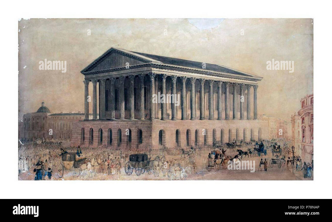 Inglese: artista della impressione di Giuseppe Hansom e Edward Welch's design per Birmingham Town Hall, Inghilterra, come è entrato in concorrenza per la progettazione dell'edificio. Originale nella collezione di Birmingham Ufficio di saggio, visualizzato presso il Municipio. Dimensioni: 33 ins da 18,5 ins . 1831 3 Birmingham-Town-hall-artisti-impressione Foto Stock