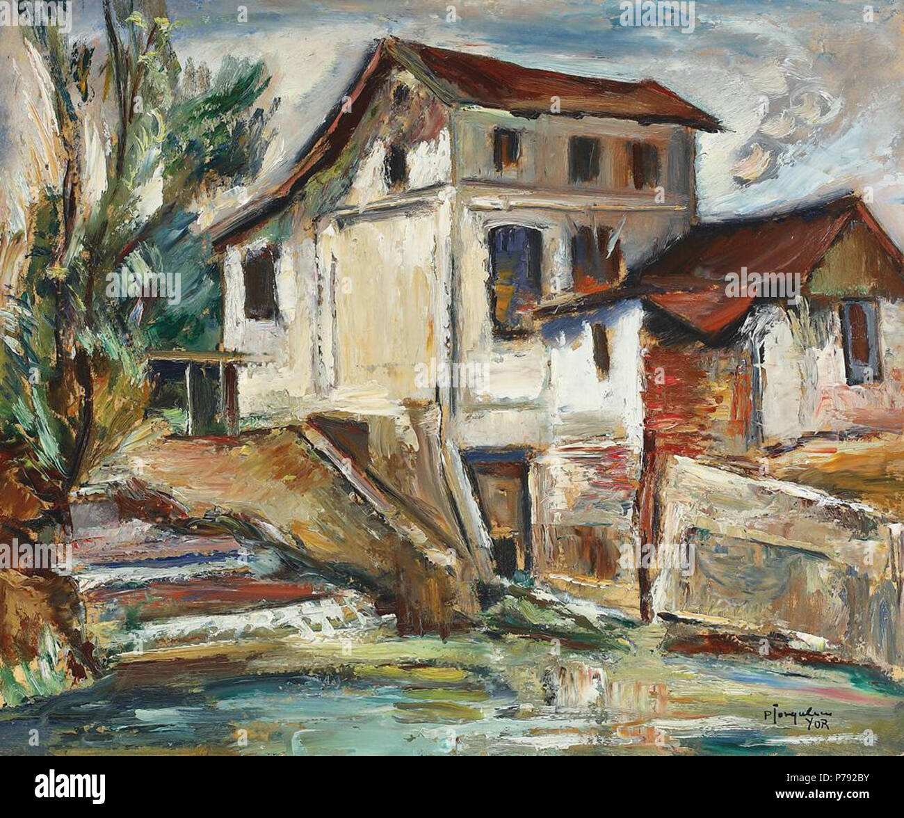 Român: Petre Iorgulescu-Yor - Caso în Bretania, ulei pe carton, 37,5 x 44,5 cm, semnat dreapta jos, cu negru, P. Iorgulescu yor. Data sconosciuta 46 Petre Iorgulescu-Yor - Case in Bretania Foto Stock