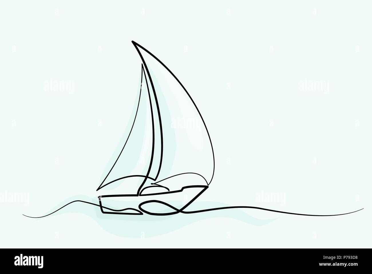 Rappresentazione in linea continua in barca a vela Illustrazione Vettoriale