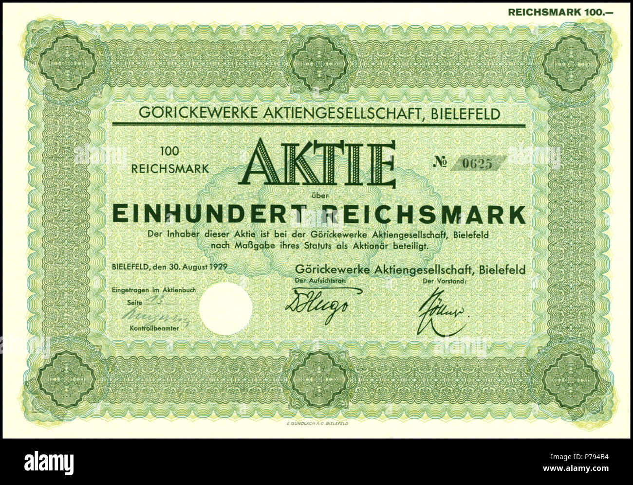 3 Görickewerke AG 1929 100 RM Foto Stock