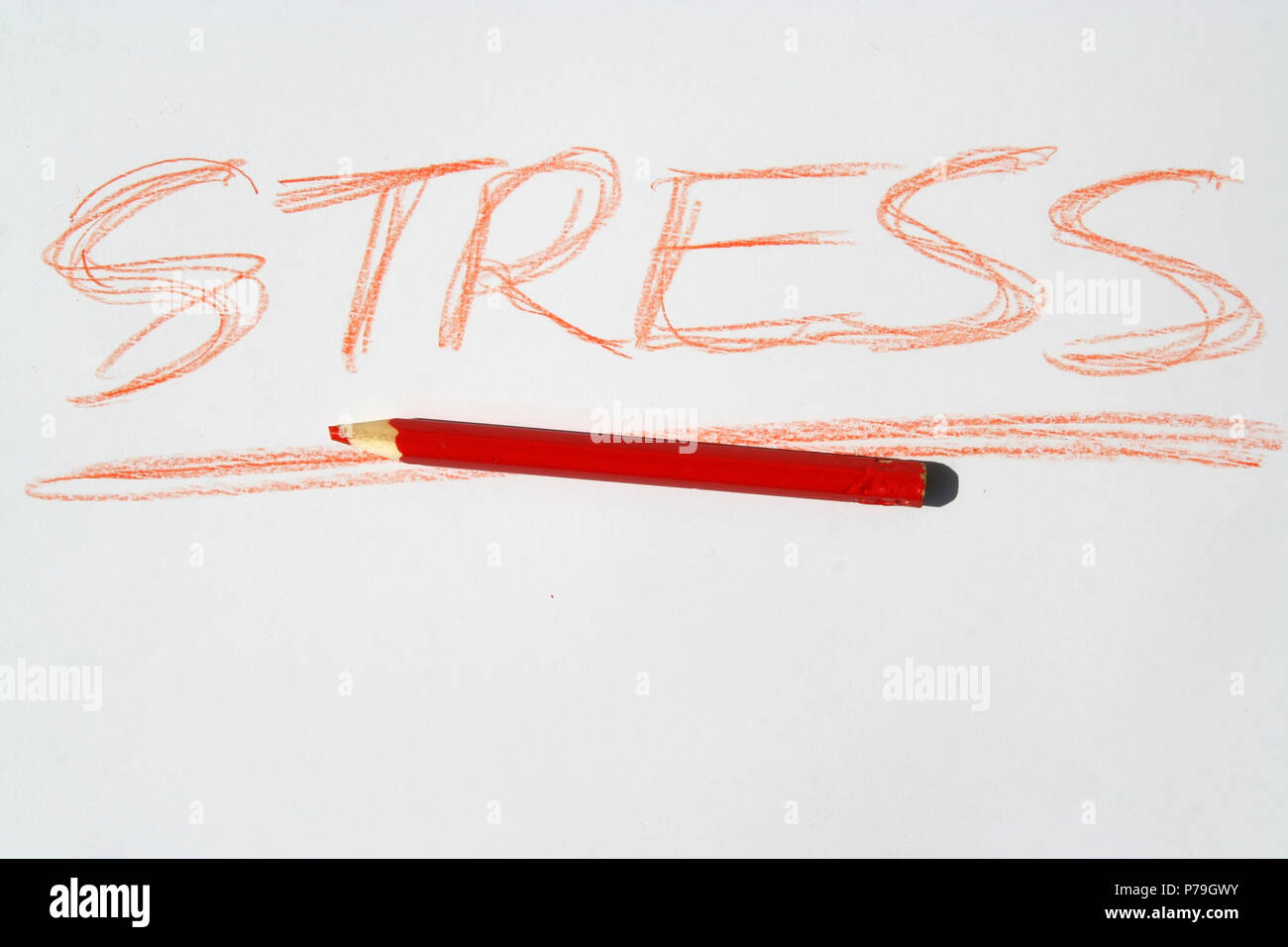 Lo stress nota scritta con la matita rossa. Foto Stock