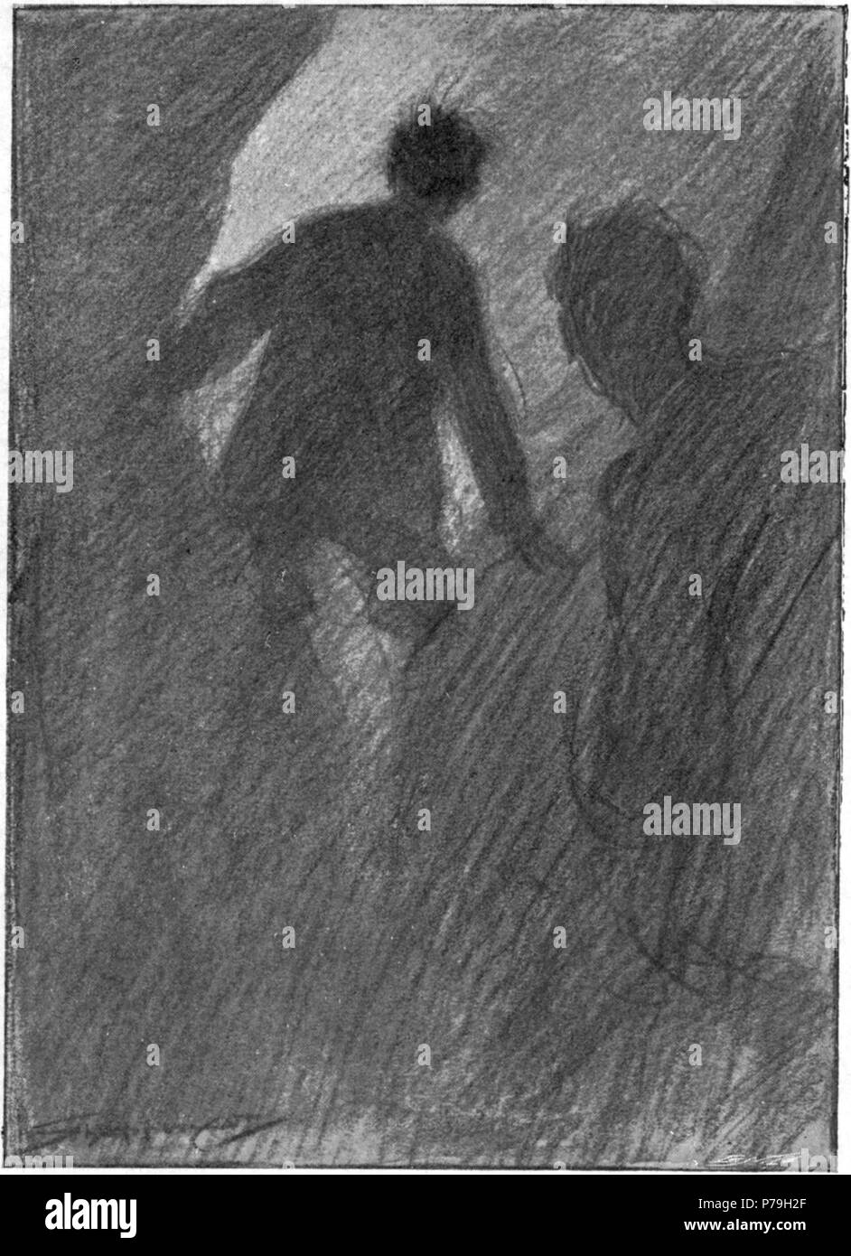 Inglese: illustrazione pagina a fronte 177 di H. G. Wells' i primi uomini nella luna, 1° edizione rilegata, pubblicato da George Newnes nel 1901. Didascalia: "Bedford," mormorò lui, "c'è una sorta di luce davanti a noi". 1901 20 primi uomini nella luna (1901) fp177 Foto Stock