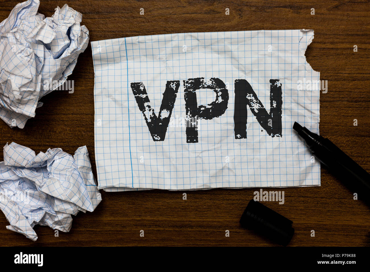 La grafia la scrittura di testo VPN. Concetto significato fissato rete privata virtuale attraverso il dominio riservati protetti idee ispirazione carte ricordi l Foto Stock