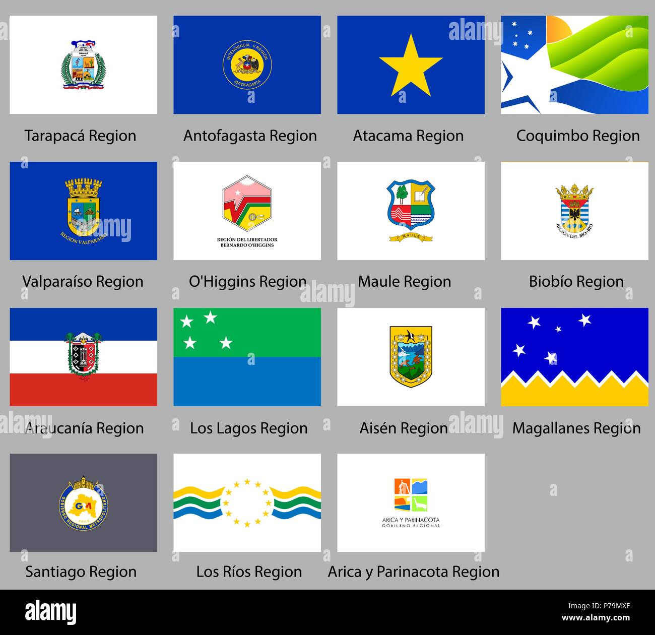 Bandiere delle regioni del Cile Illustrazione Vettoriale