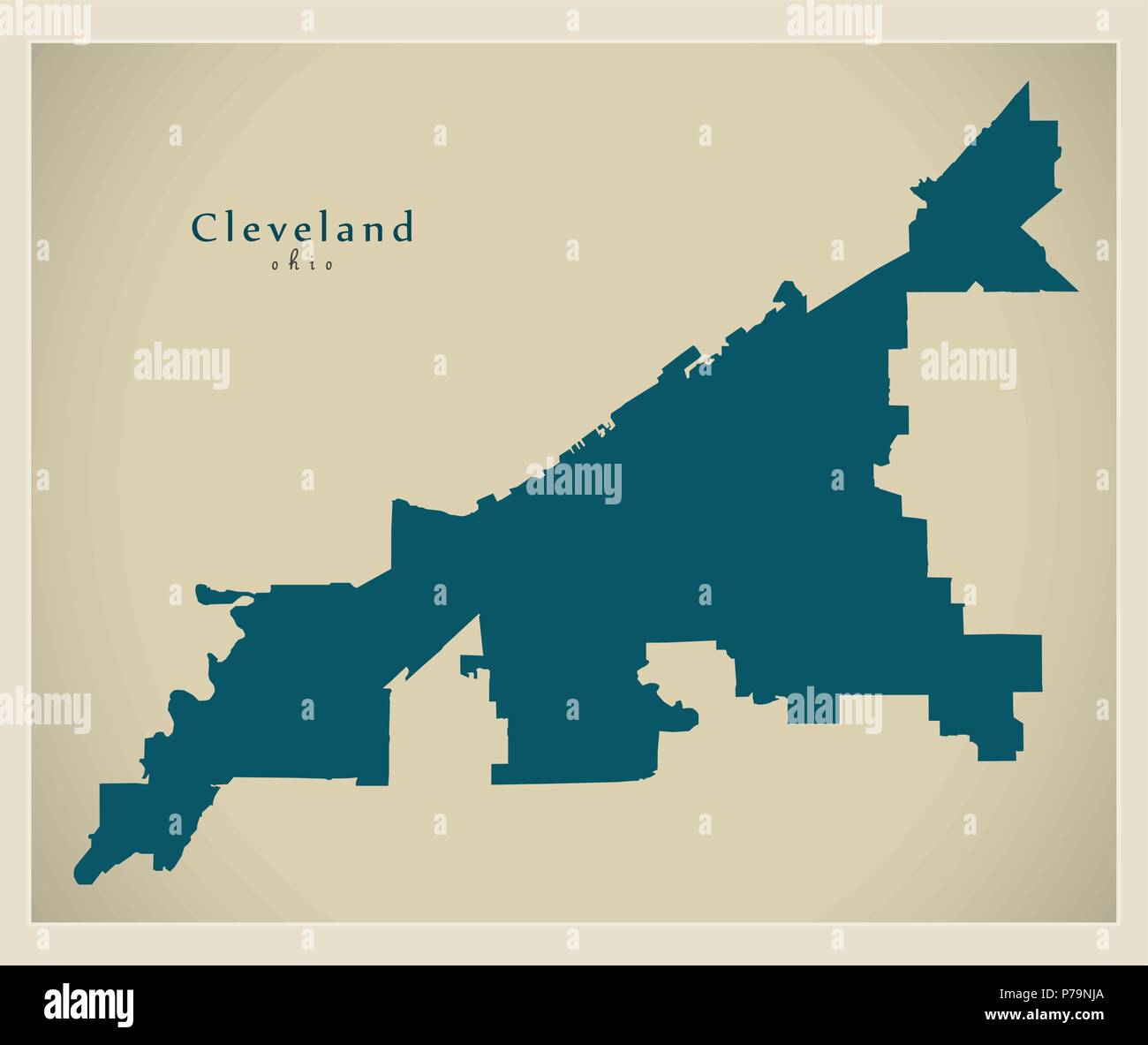 Città moderna mappa - Cleveland Ohio città degli STATI UNITI D'AMERICA Illustrazione Vettoriale