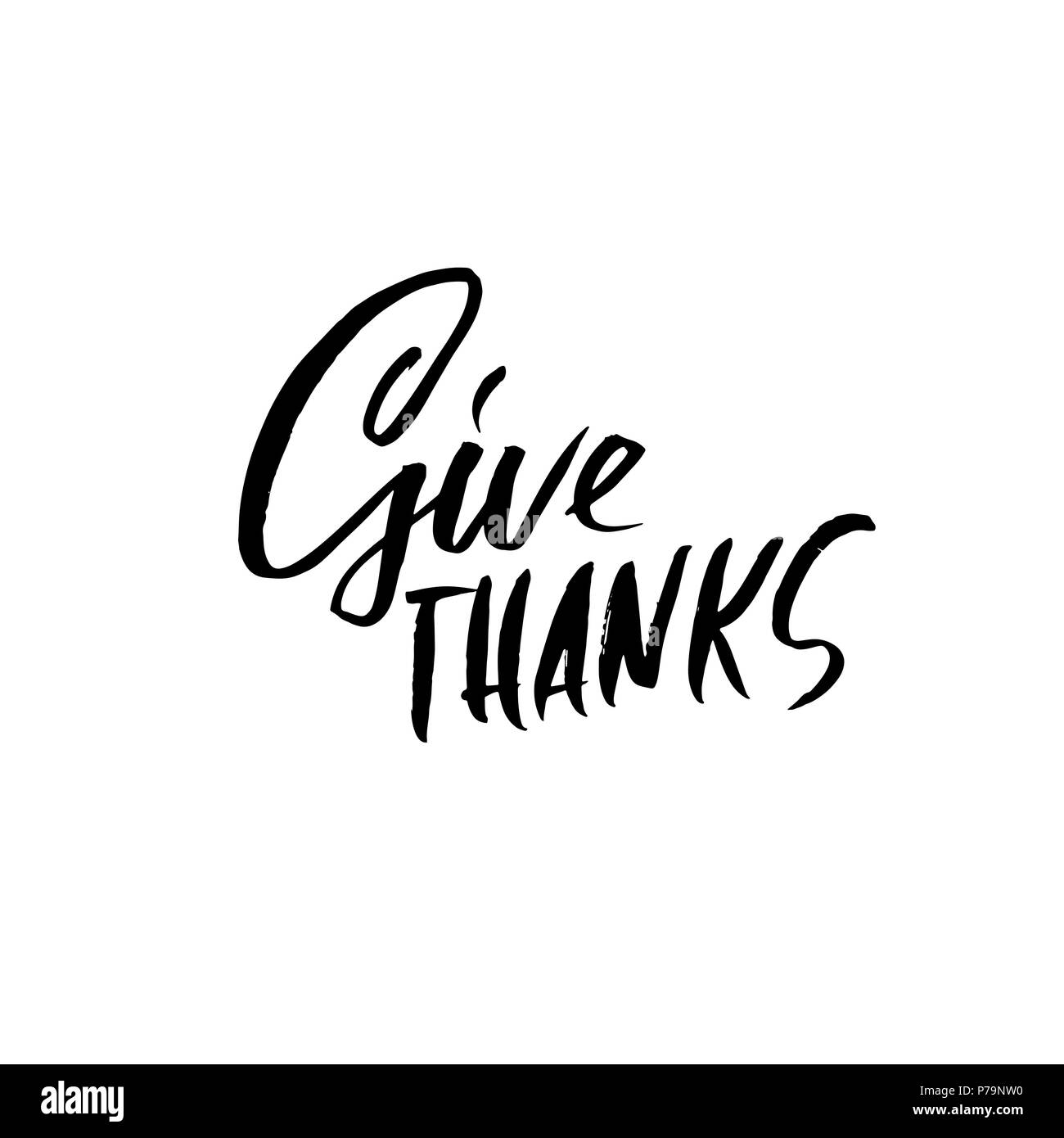 Rendiamo grazie a spazzola moderno lettering. In bianco e nero la tipografia banner. Illustrazione Vettoriale. Illustrazione Vettoriale