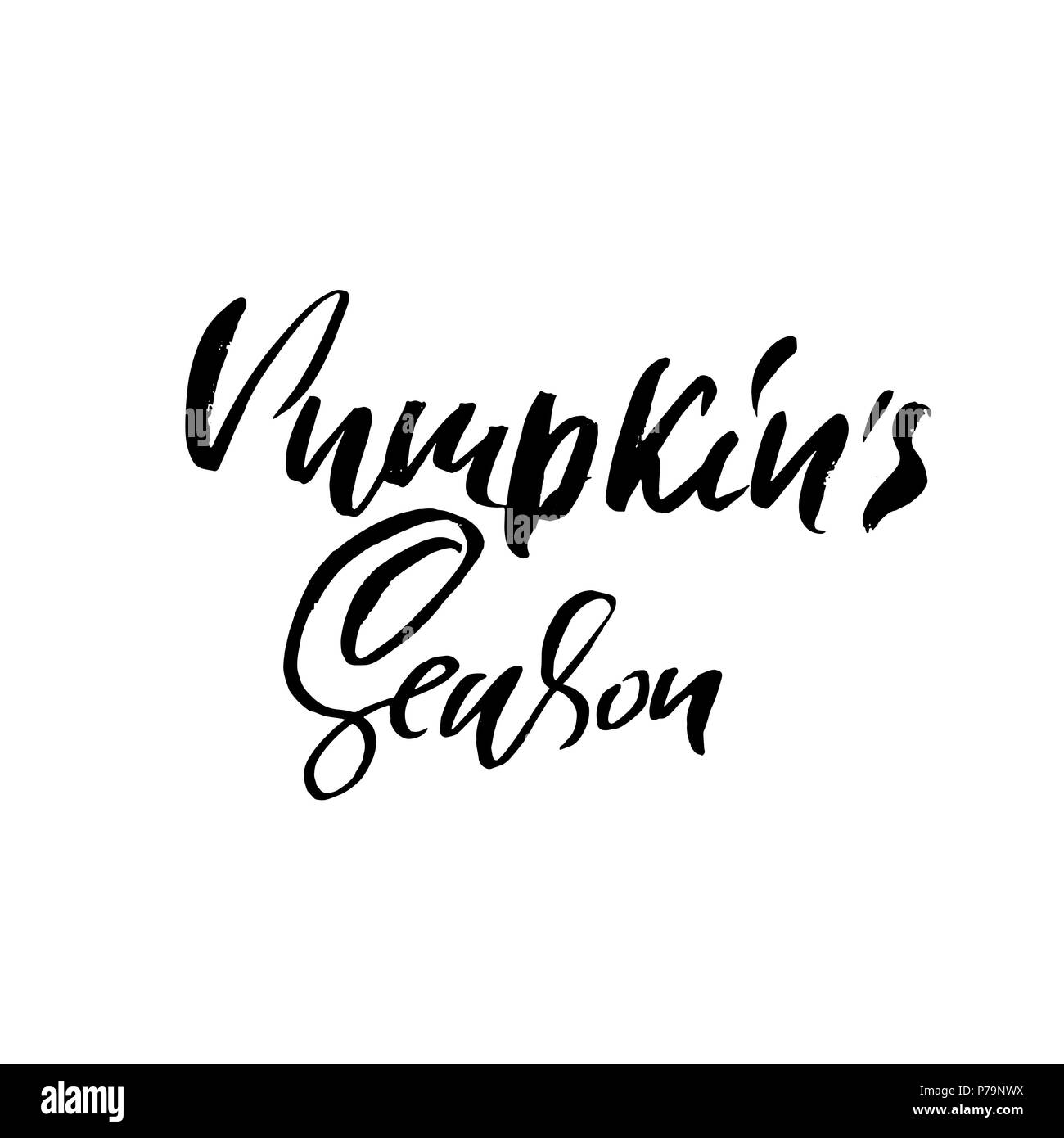 Zucche stagione spazzola moderno lettering. In bianco e nero la tipografia banner di ringraziamento. Illustrazione Vettoriale. Illustrazione Vettoriale