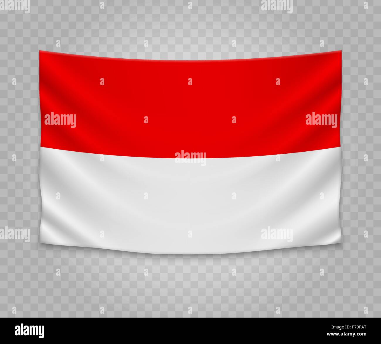Appendere realistico bandiera dell Indonesia. Vuoto striscione in tessuto illustration design. Illustrazione Vettoriale