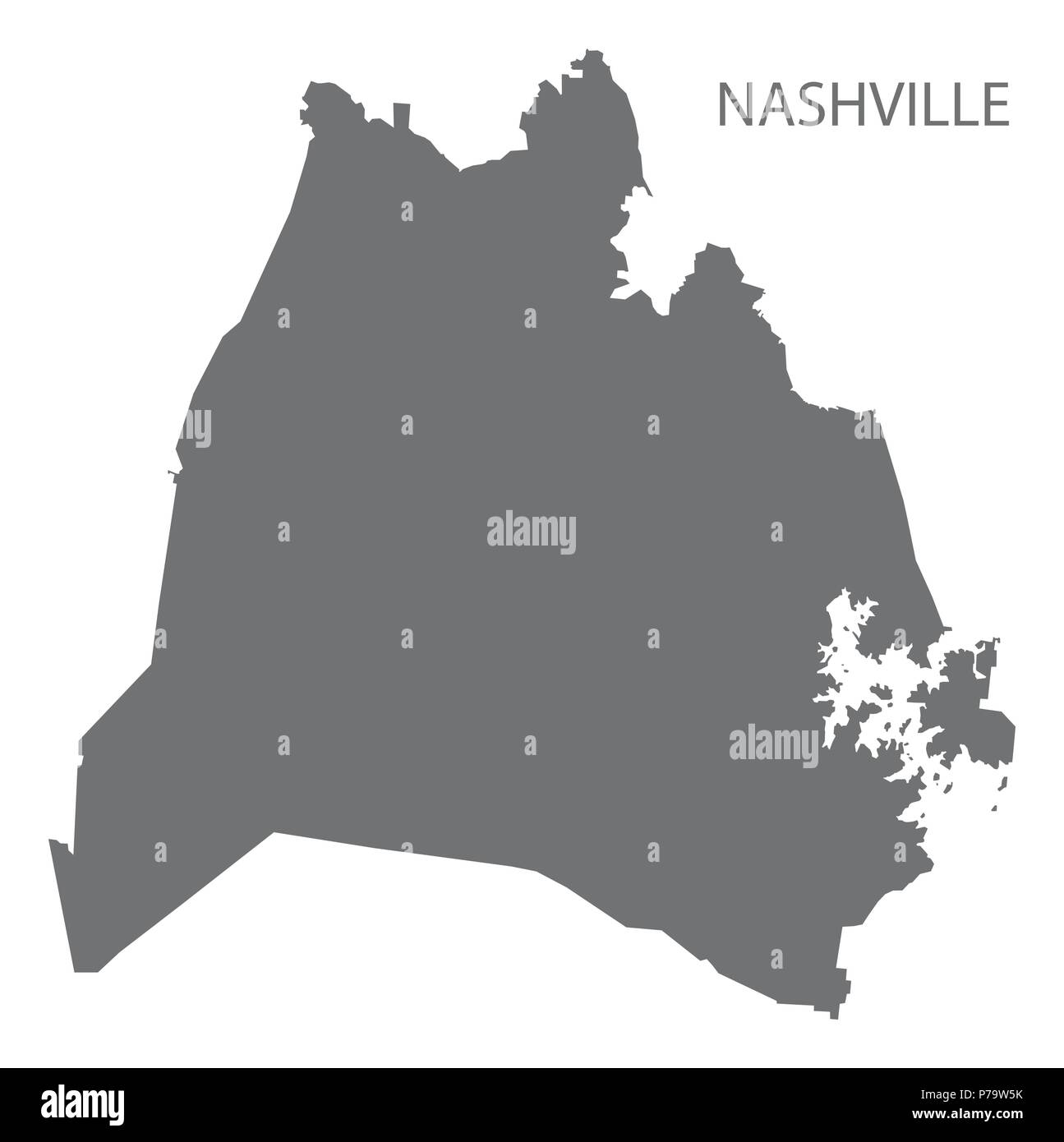 Il Nashville Tennessee mappa della città grigio illustrazione forma silhouette Illustrazione Vettoriale