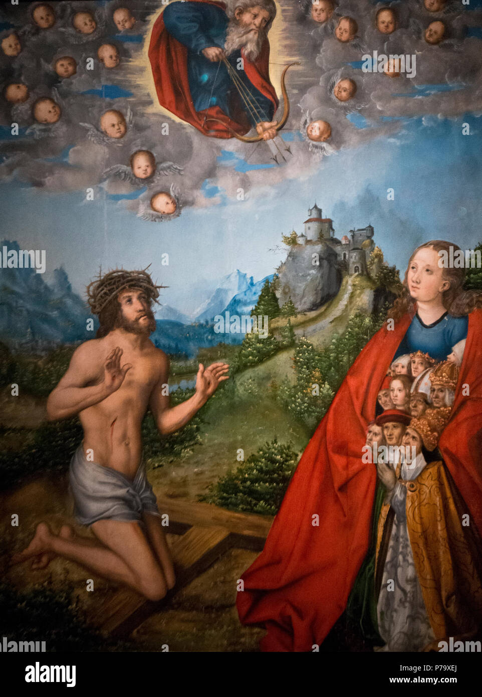 Lucas Cranach il Vecchio - il Cristo e la Vergine intercedere per l umanità davanti a Dio Padre (1516-18) Foto Stock