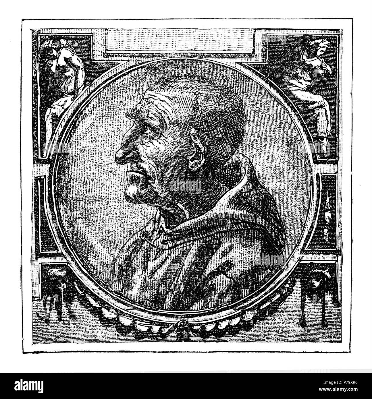 Girolamo Savonarola. Dopo una creta disegno v. Leonardo da Vinci nell'Albertina di Vienna), Leonardo da Vinci 1881 Foto Stock