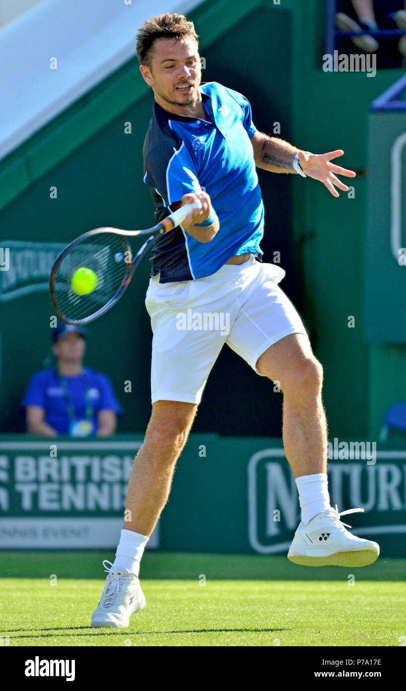 Stan Wawrinka (SWI) giocando nel primo round della Valle di natura internazionale, Eastbourne 25 giugno 2018.... Foto Stock