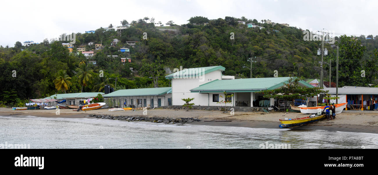 Vista panoramica della spiaggia di lavoro, St Lucia, dei Caraibi Foto Stock