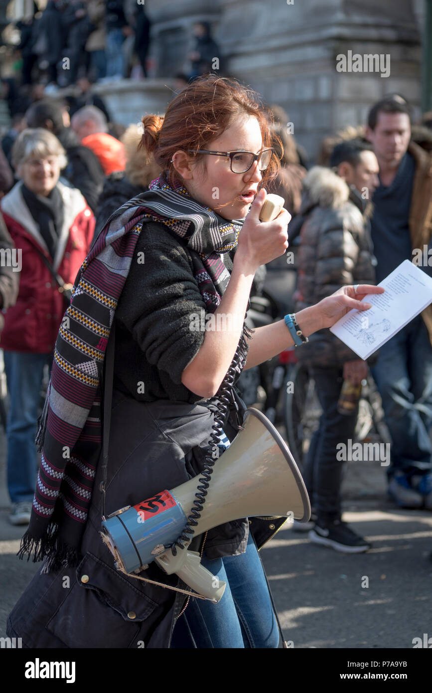 Parigi, Francia 2016. La protesta della stato di emergenza Foto Stock