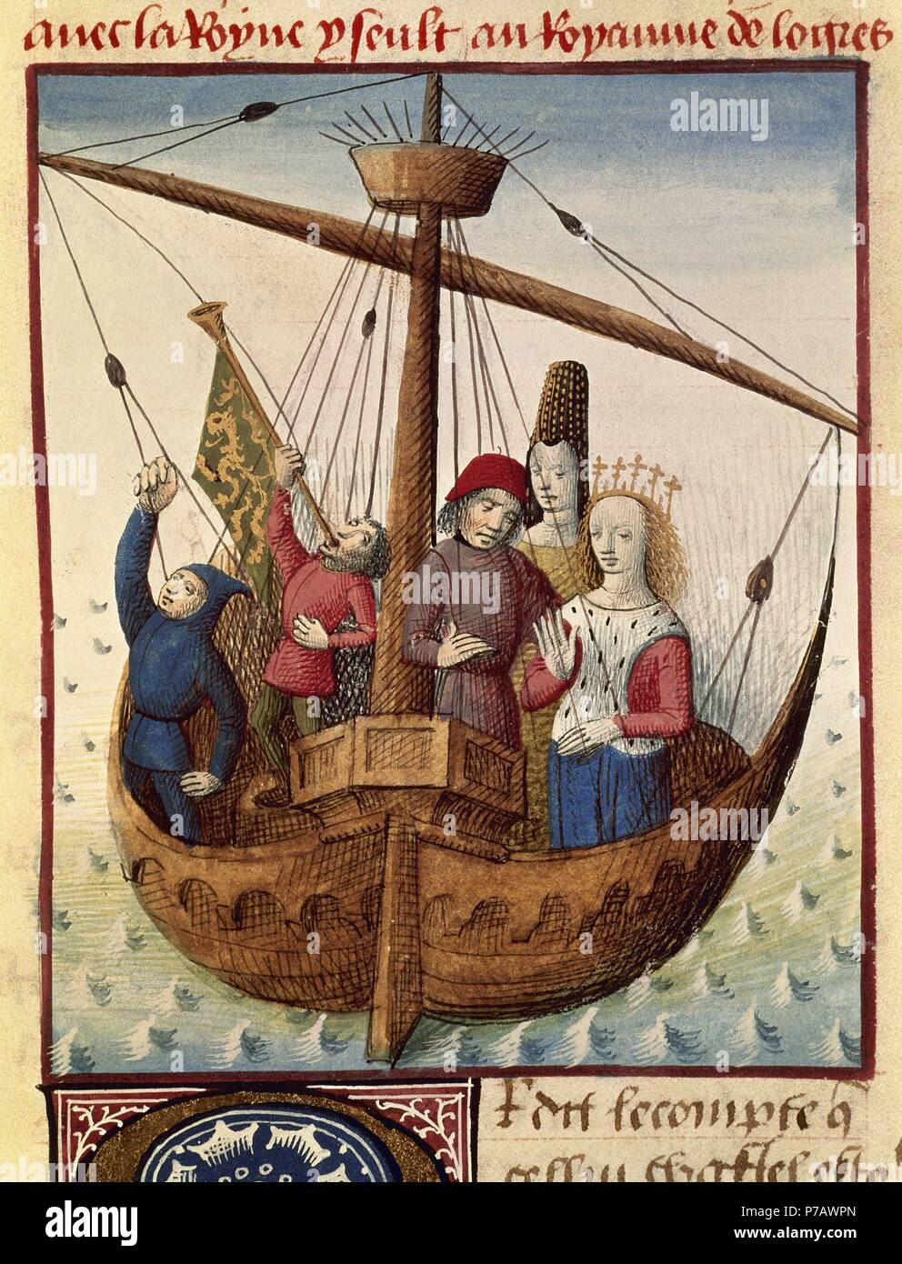 Tristano e Iseult. Miniatura del XV secolo. Conde Museum. La Francia. Foto Stock